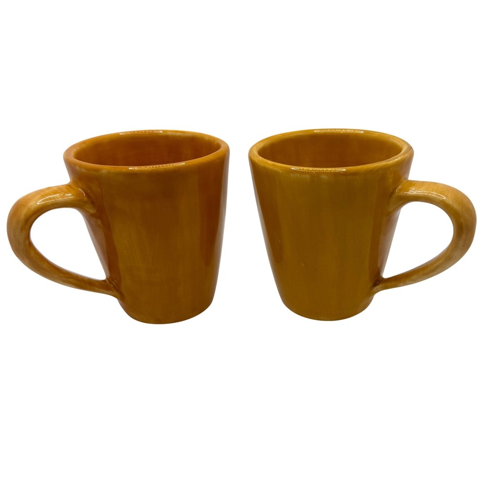 Pottery Barn Yellow Glazed Coffee Mugs Set of 2 Handcrafted Stoneware Latte Cups